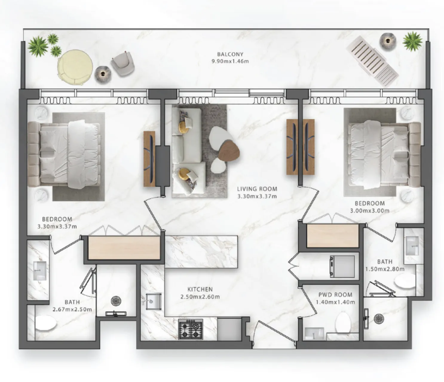 2 bedroom Apartments floor plan at One Central
