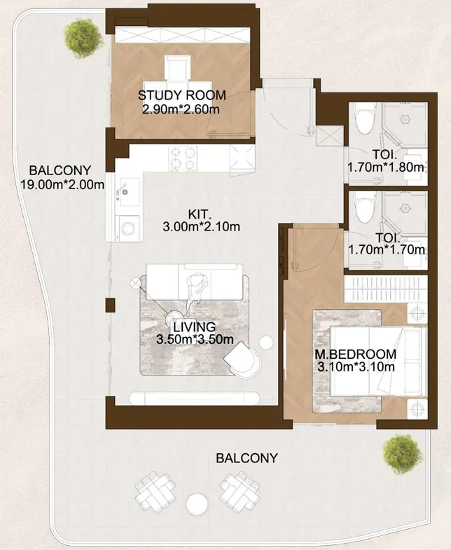 1.5 bedroom Apartments floor plan at Sports View 2