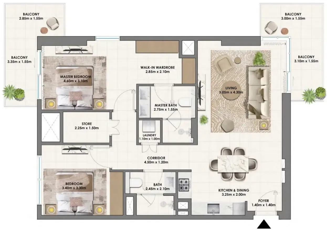 2 bedroom Apartments floor plan at Parkwood Emaar
