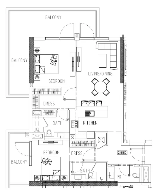 2 bedroom Apartments floor plan at Damac Riverside Views