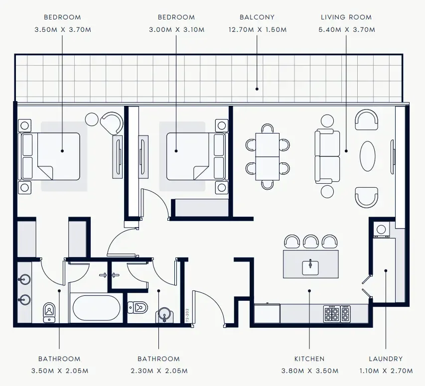 2 bedroom Apartments floor plan at Riviera Rêve