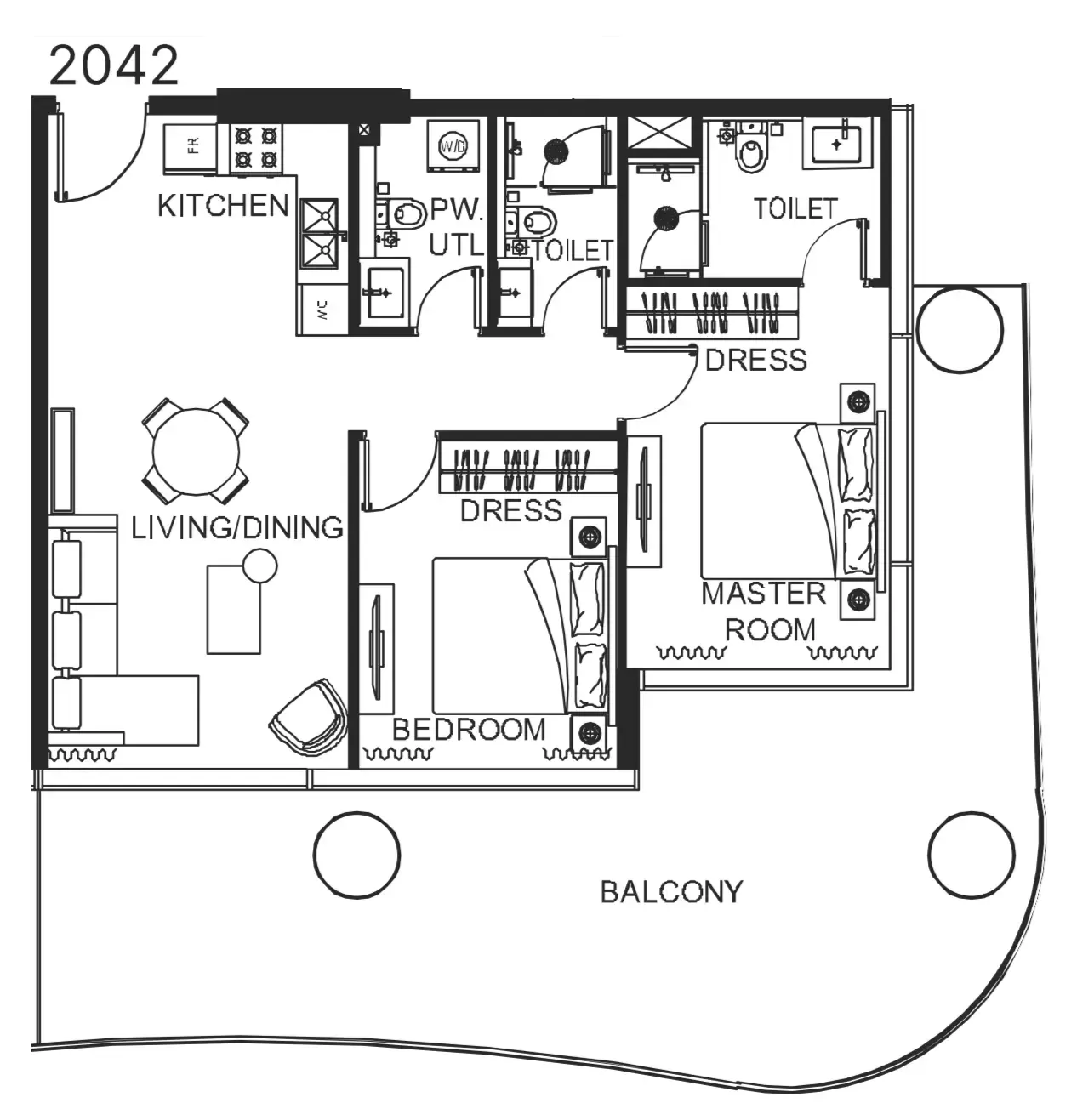 2 bedroom Apartments floor plan at The WOW Tower