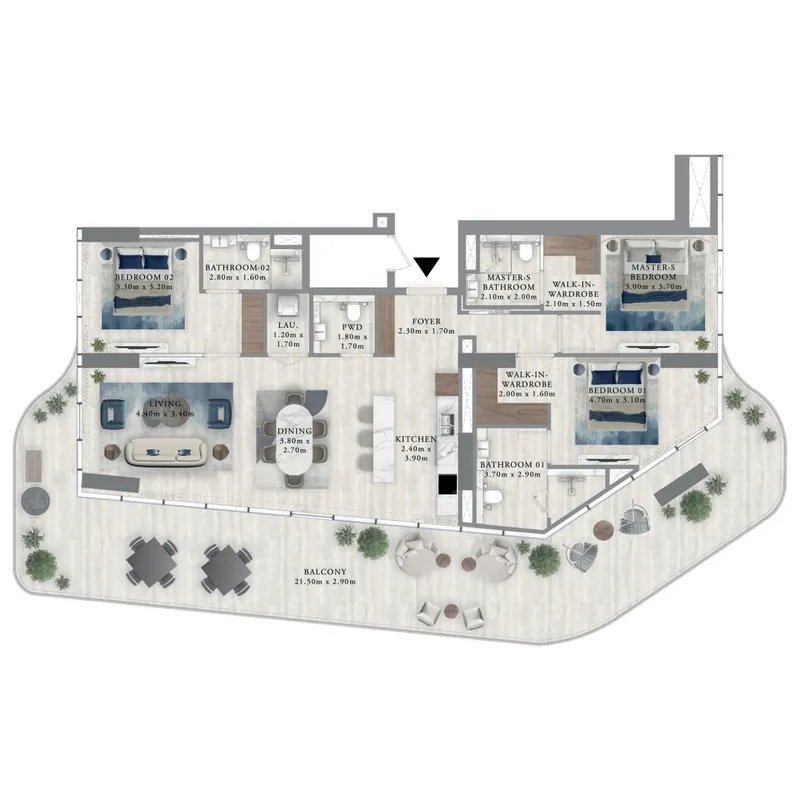 3 bedroom Apartments floor plan at Royal Yacht Club Residence