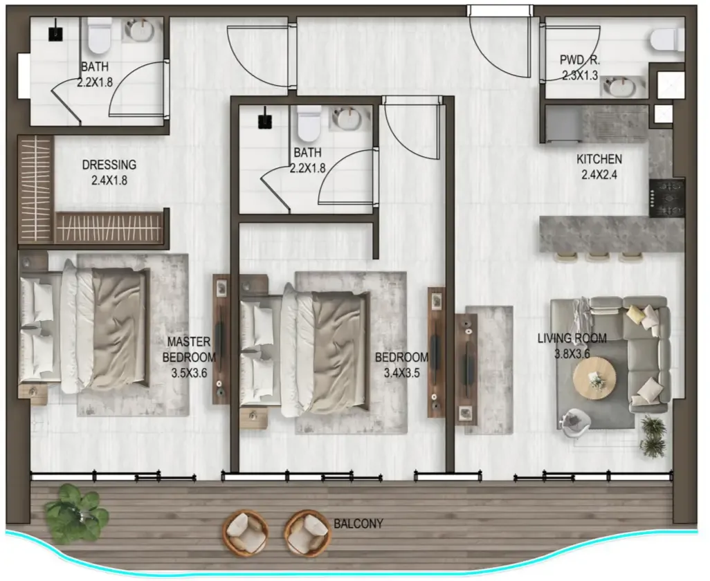 2 bedroom Apartments floor plan at Noore