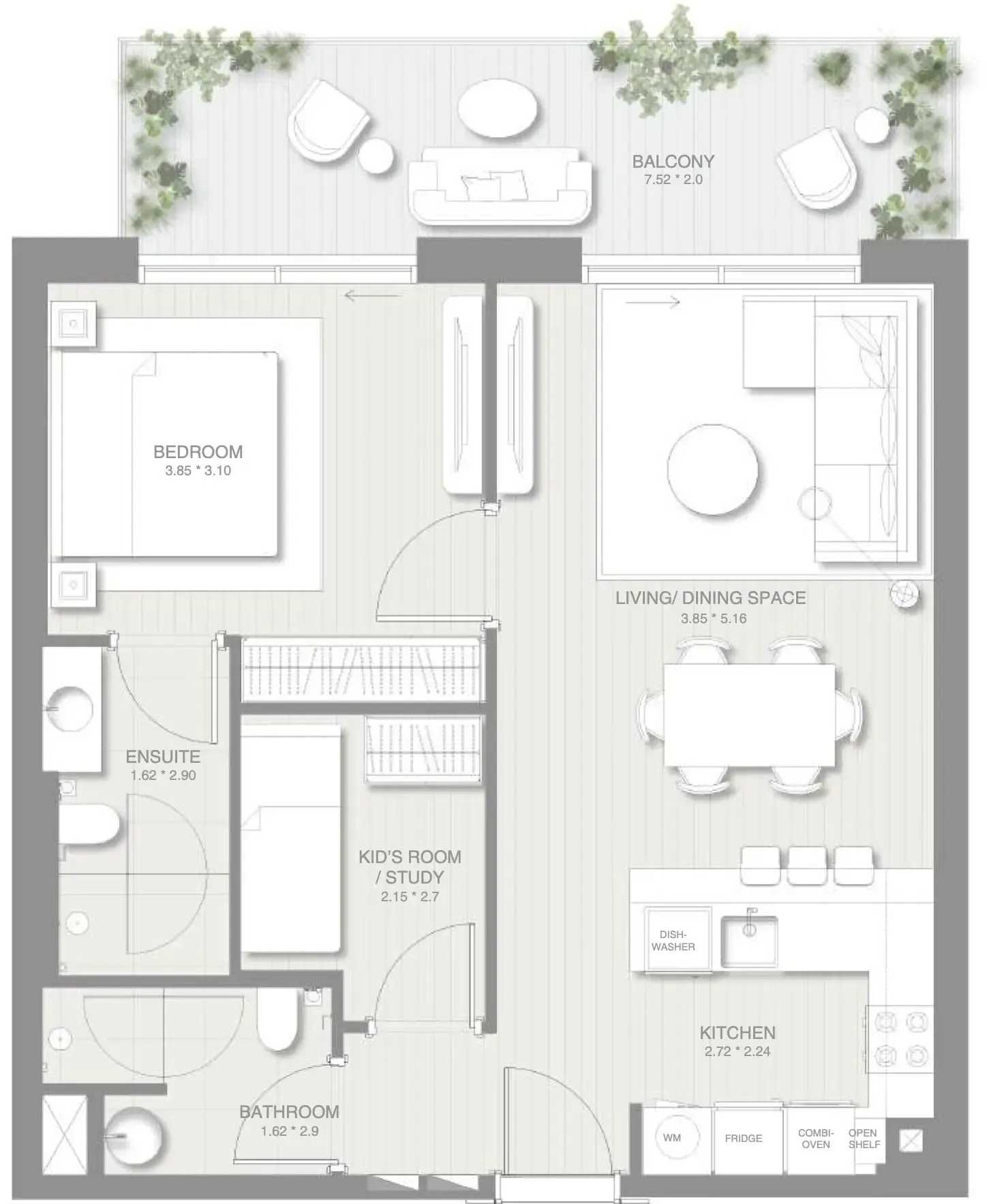 1.5 bedroom Apartments floor plan at Sol Levante