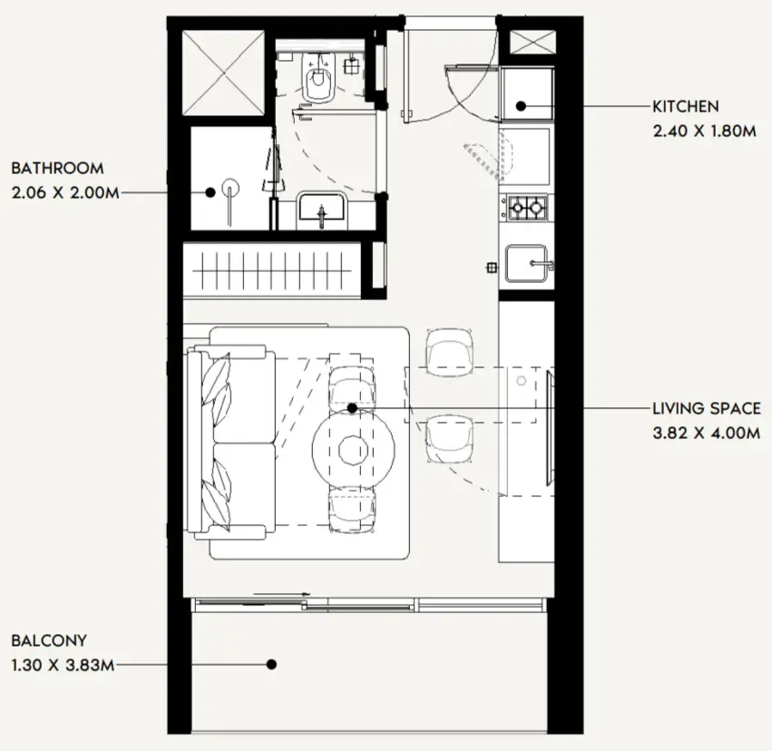 0 bedroom Apartments floor plan at Jaddaf Beach Oasis