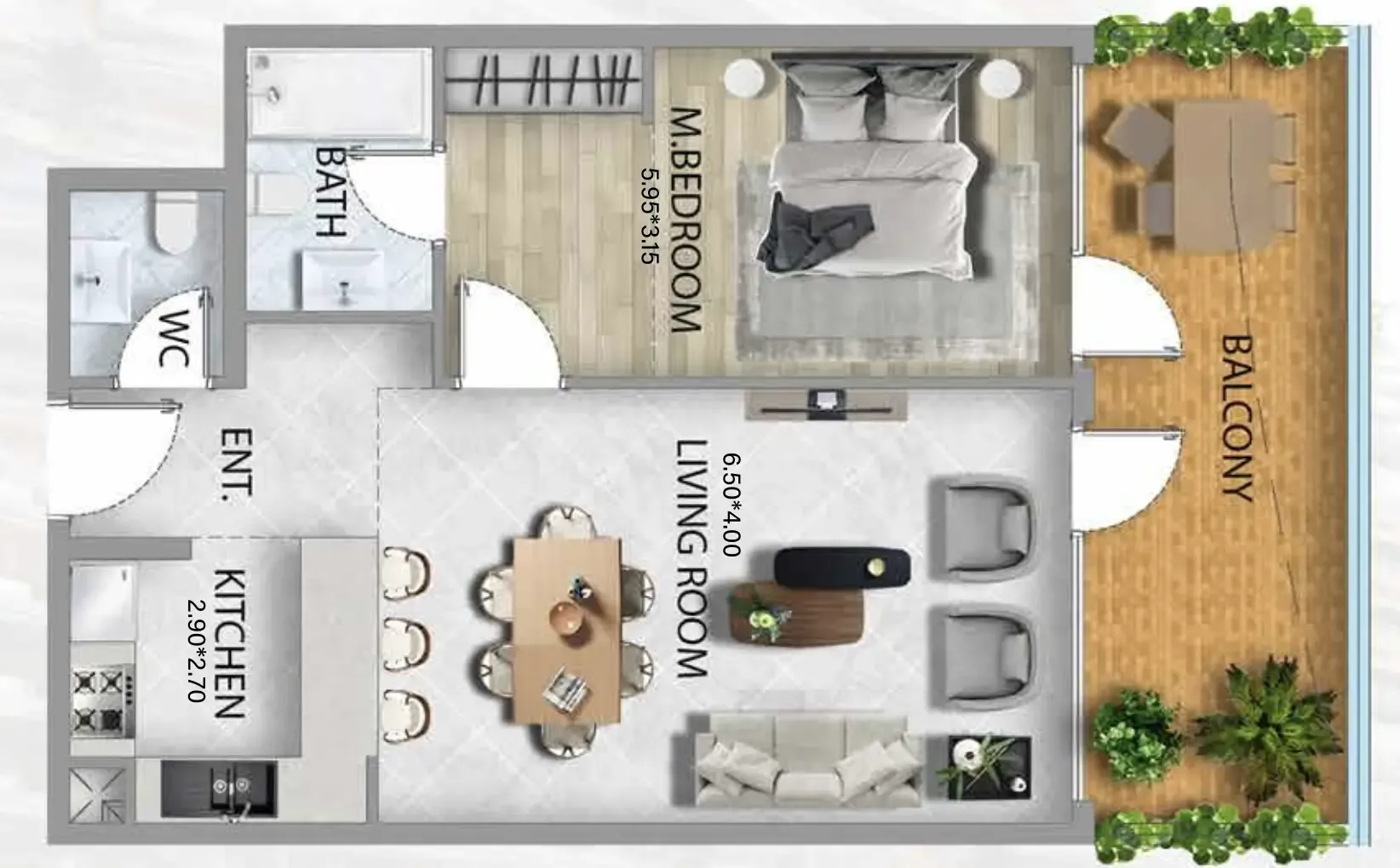 1 bedroom Apartments floor plan at 311 Boulevard