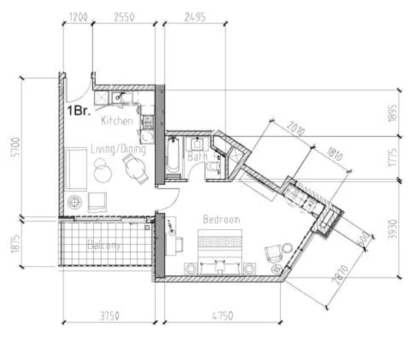 1 bedroom Apartments floor plan at Aykon City Tower