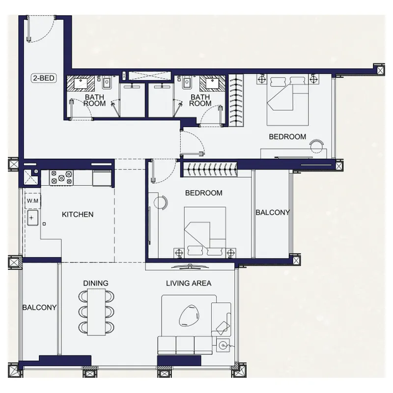 2 bedroom Apartments floor plan at Binghatti Starfall