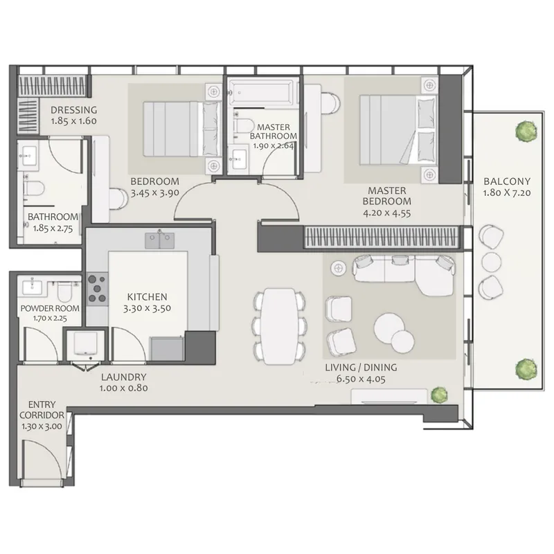 2 bedroom Apartments floor plan at Avenue Park Towers 2 at Wasl 1