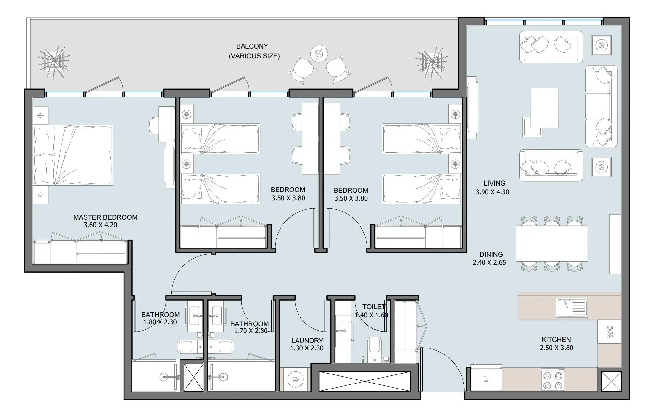 3 bedroom Apartments floor plan at The District