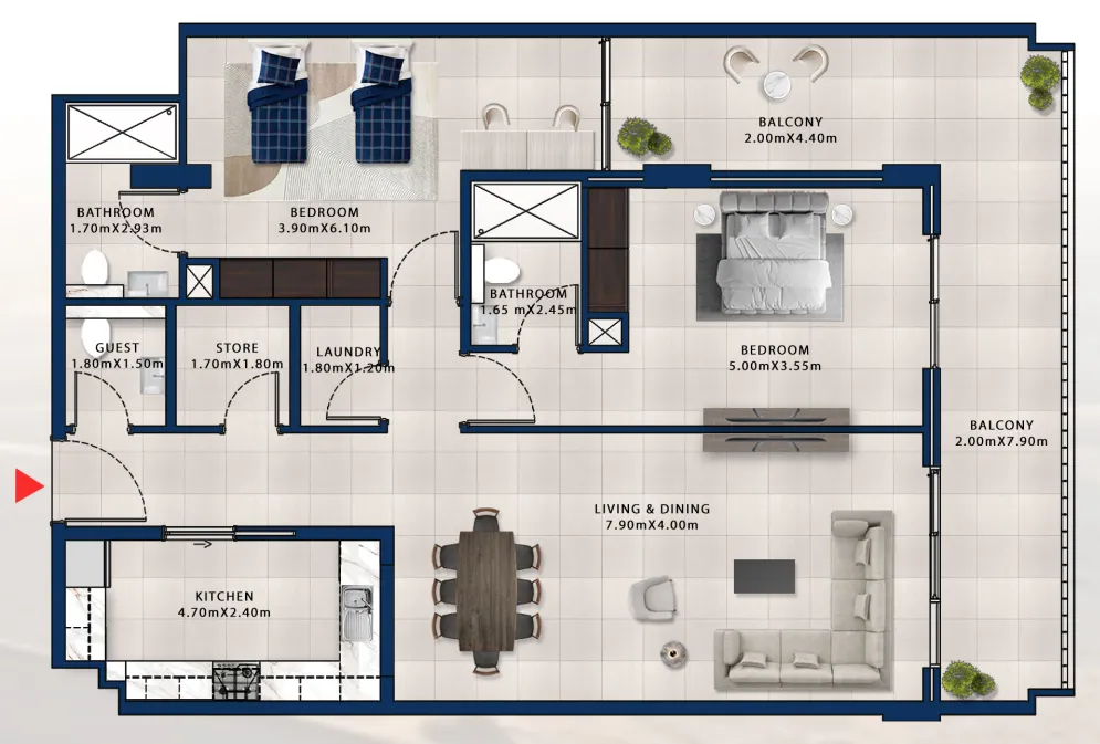 2 bedroom Apartments floor plan at Asayel Avenue