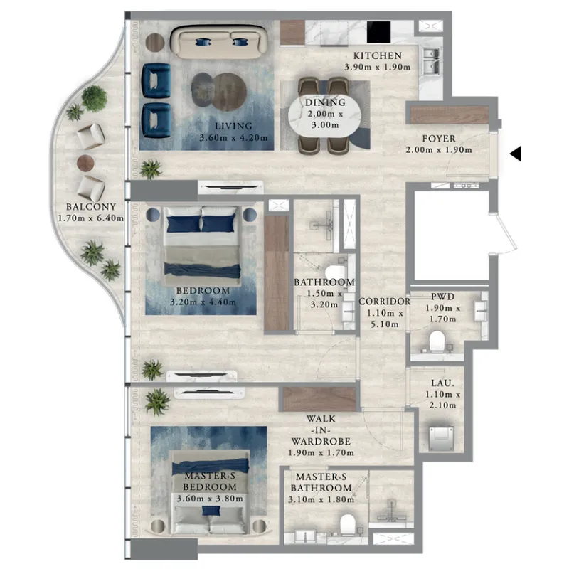 2 bedroom Apartments floor plan at Royal Yacht Club Residence