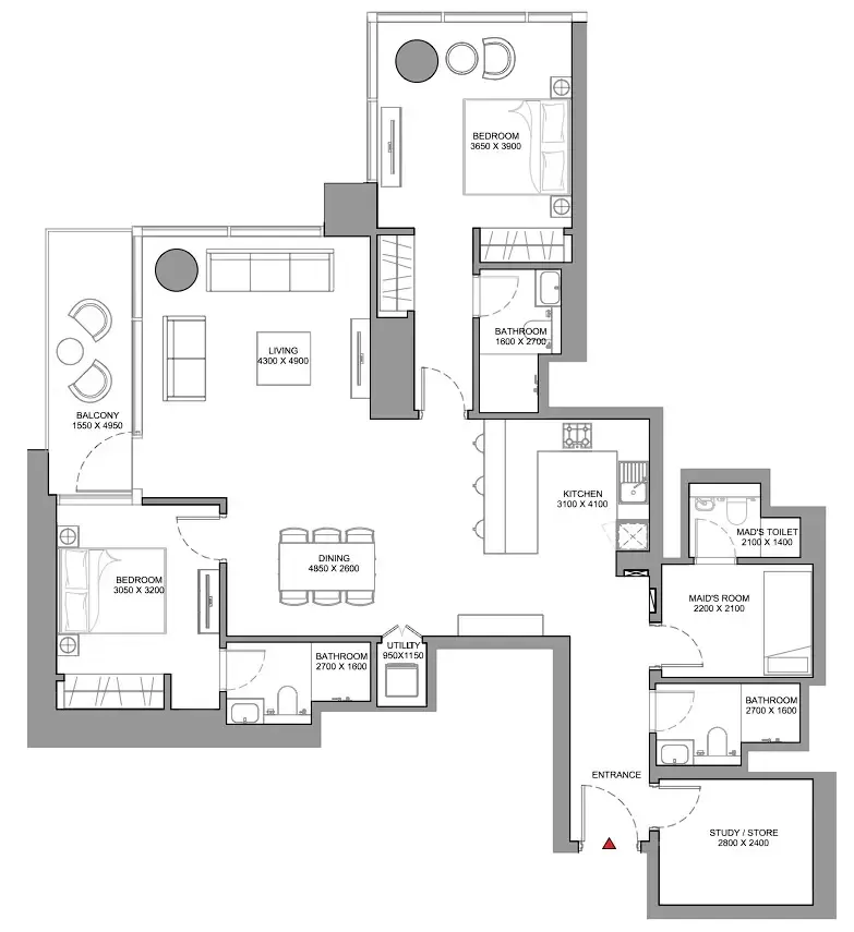 2 bedroom Apartments floor plan at Skyscape