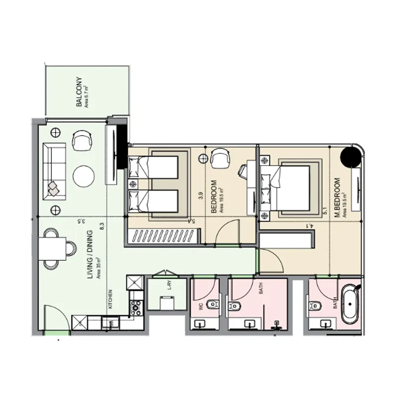 2 bedroom Apartments floor plan at Edgewater Residences 1, 2 and 3