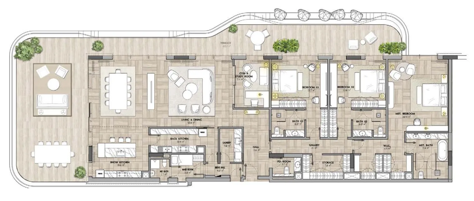 3.5 bedroom Apartments floor plan at Sha Residence Emirates