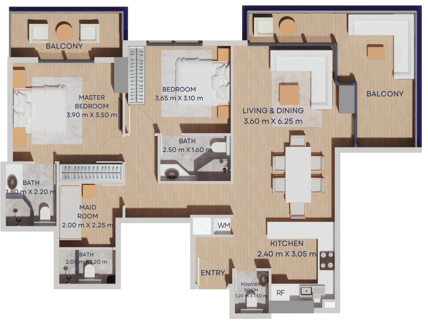 2 bedroom Apartments floor plan at Manam Pearl
