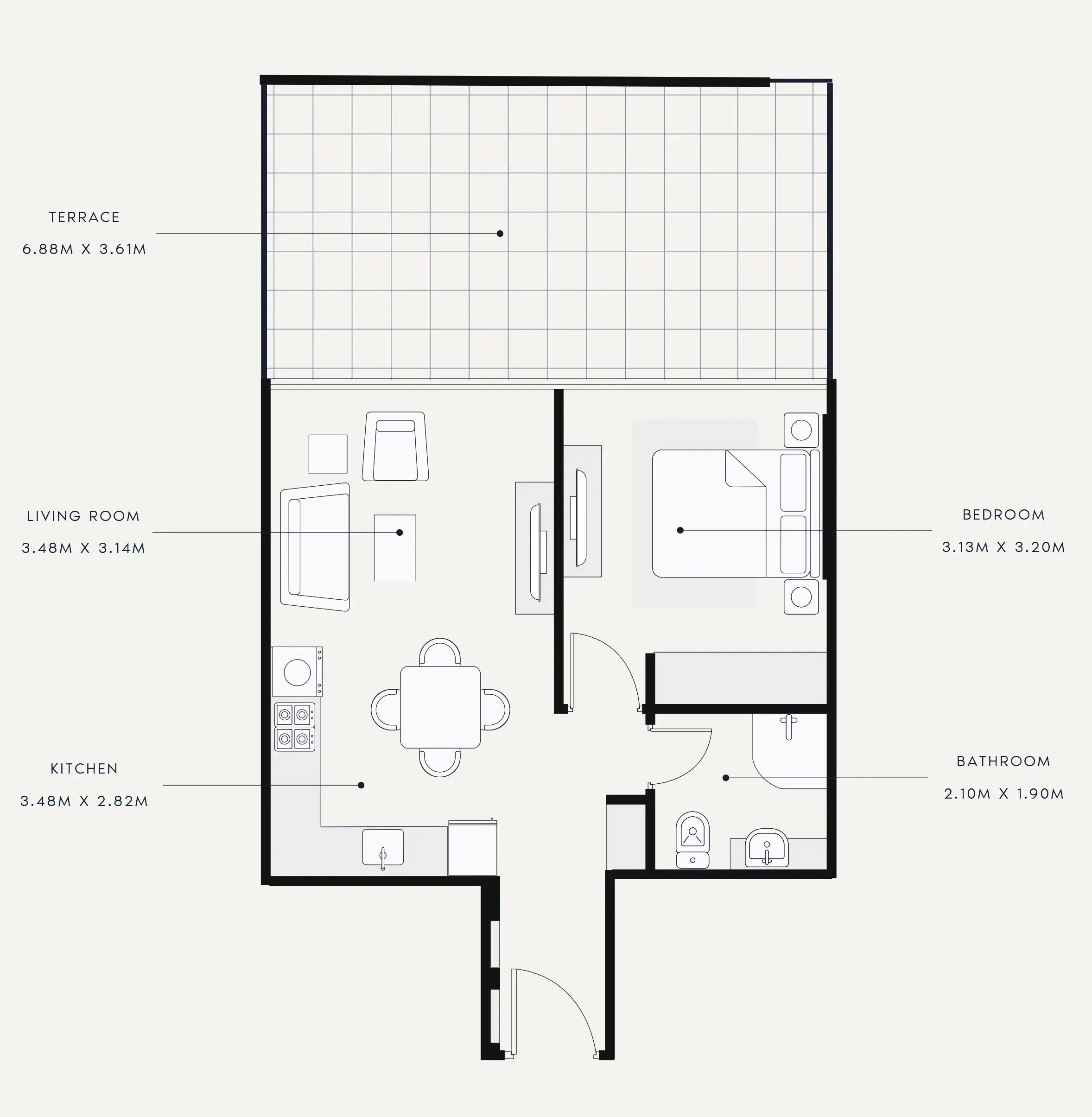1 bedroom Apartments floor plan at Riviera 13