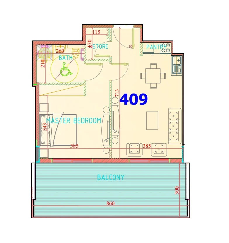 1 bedroom Apartments floor plan at Carmel Residence