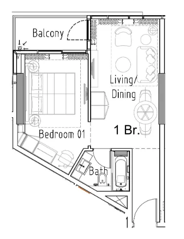 1 bedroom Apartments floor plan at Damac Hills 2 - Hotel Edge by Rotana