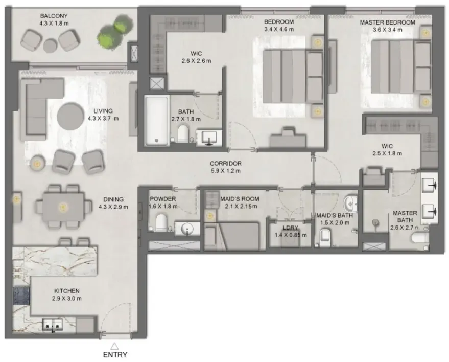 2 bedroom Apartments floor plan at Ghaf Woods Distrikt