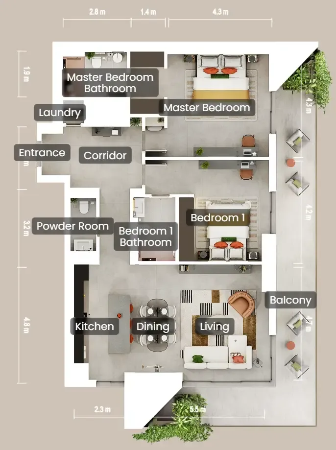 2 bedroom Apartments floor plan at Rise by Athlon