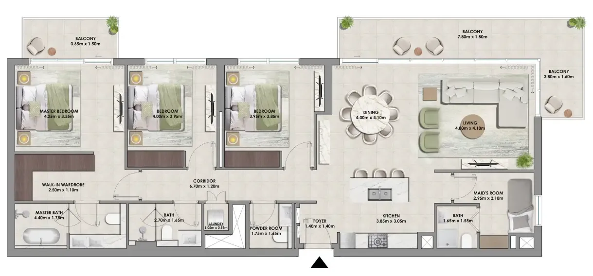 3 bedroom Apartments floor plan at Palace Residences Hillside Towers A & B