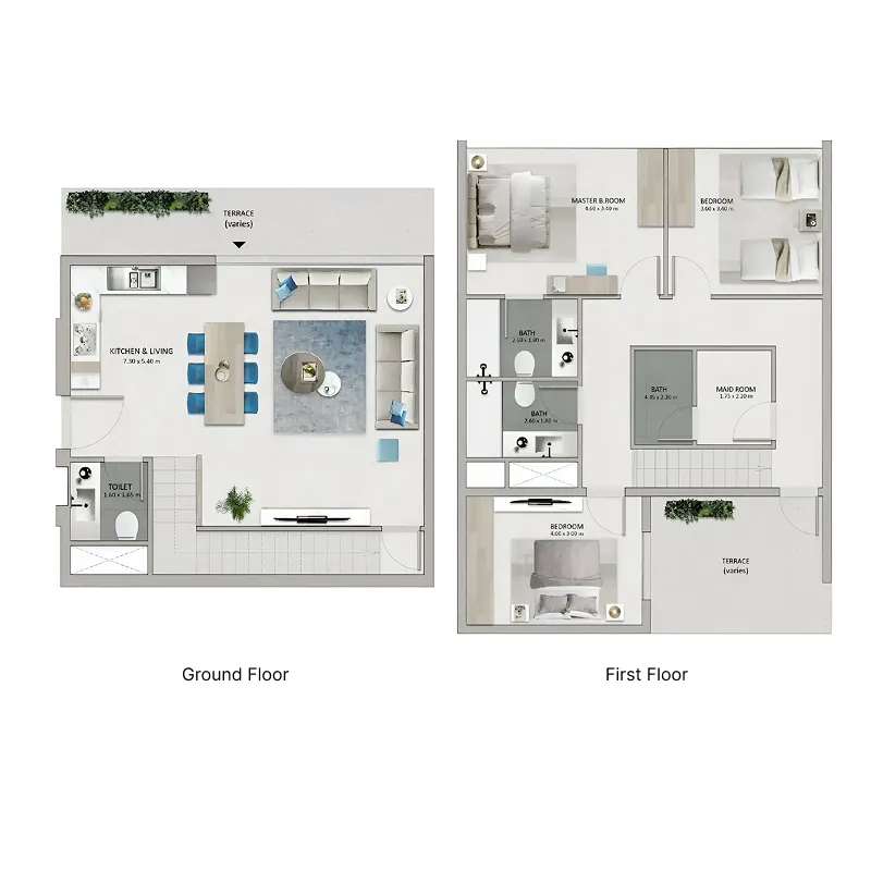 3 bedroom Townhouse floor plan at Mayyas at The Bay