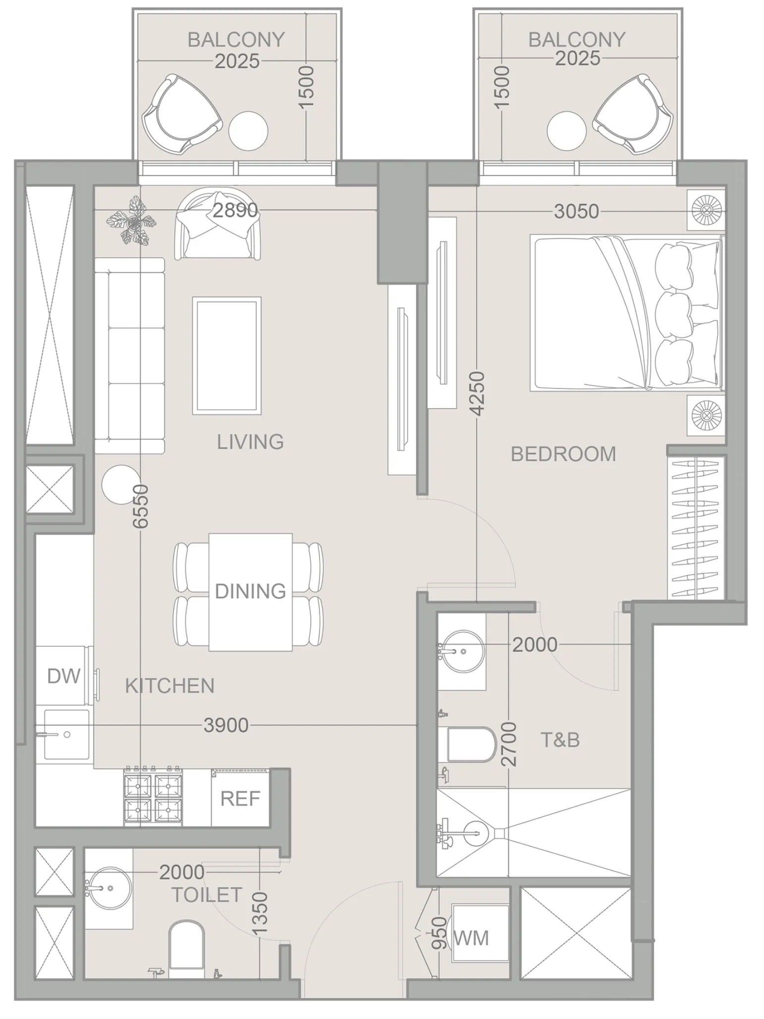1 bedroom Apartments floor plan at 1WOOD Residence 2