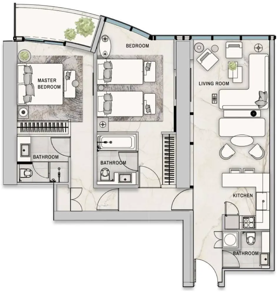 2 bedroom Apartments floor plan at The Biltmore Residences Sufouh