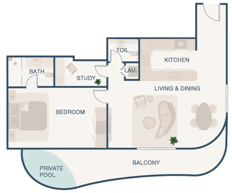 1 bedroom Apartments floor plan at Beach Walk
