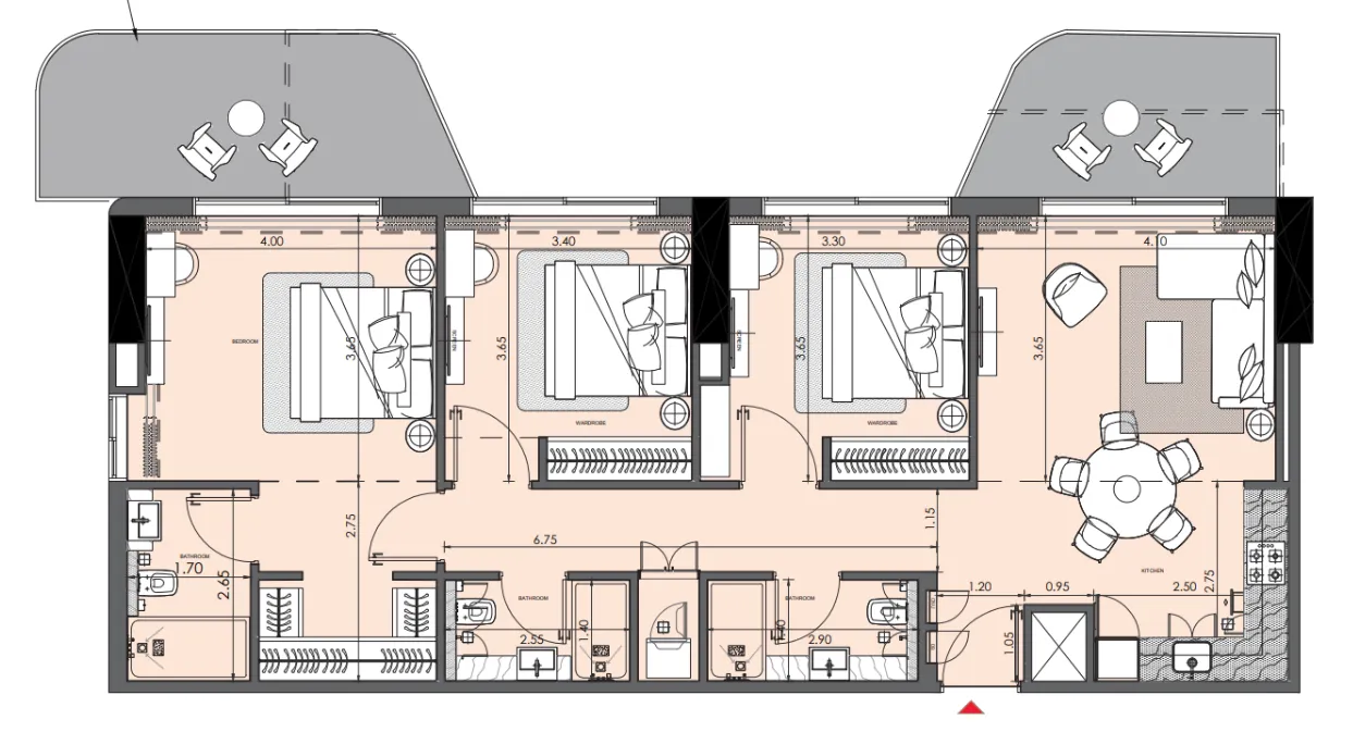 3 bedroom Apartments floor plan at Azizi Wasel