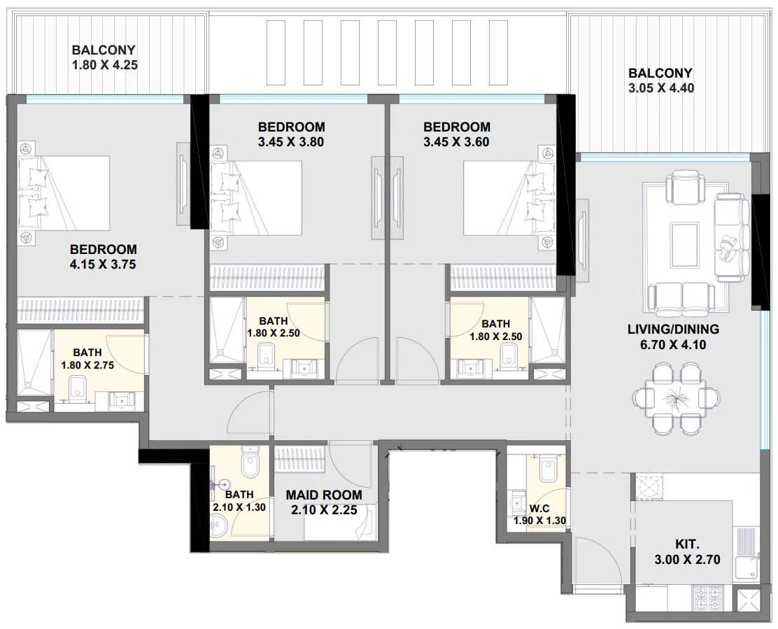 3.5 bedroom Apartments floor plan at Ayaan Heights 1