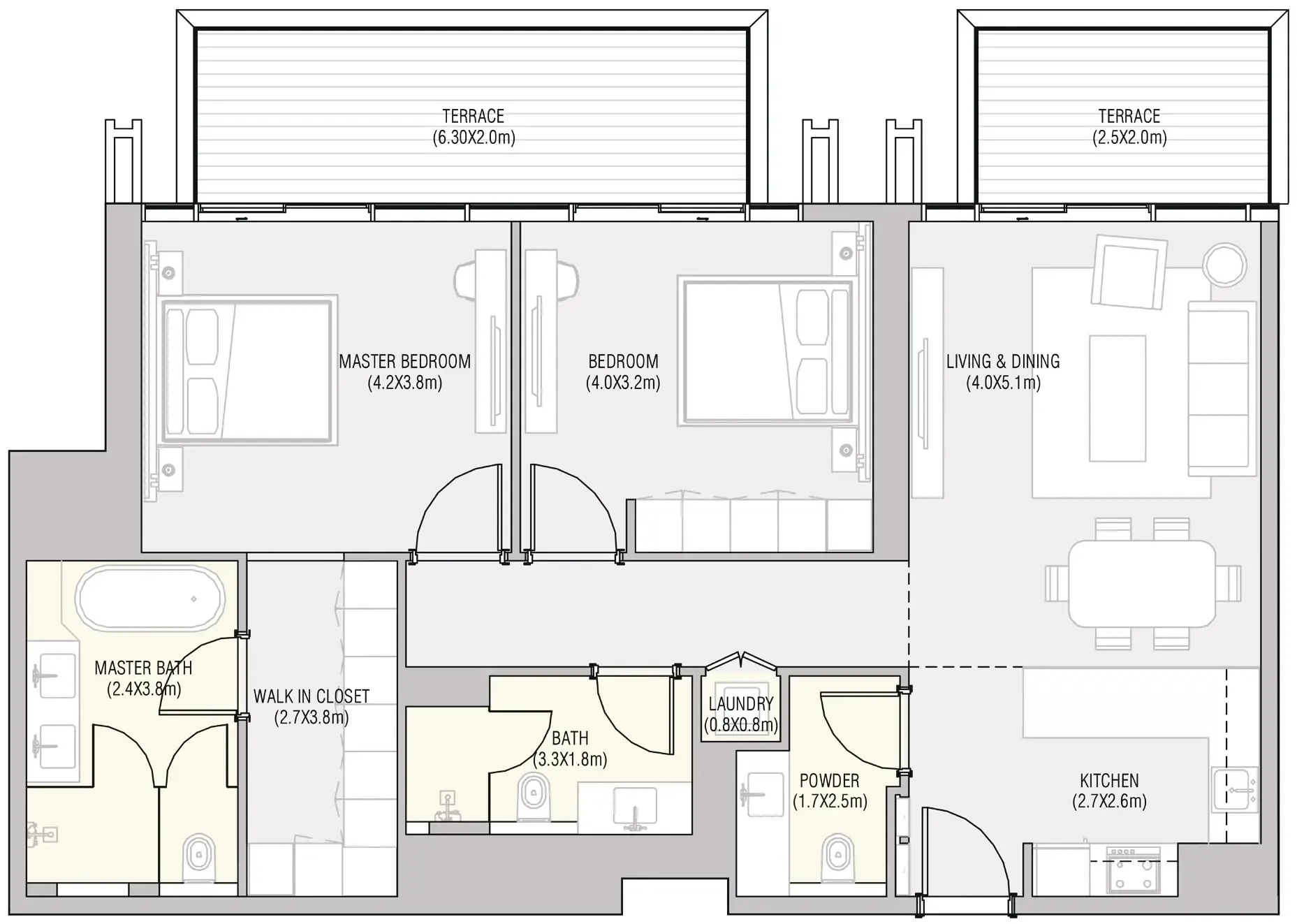 2 bedroom Apartments floor plan at Vida Residences Saadiyat Island