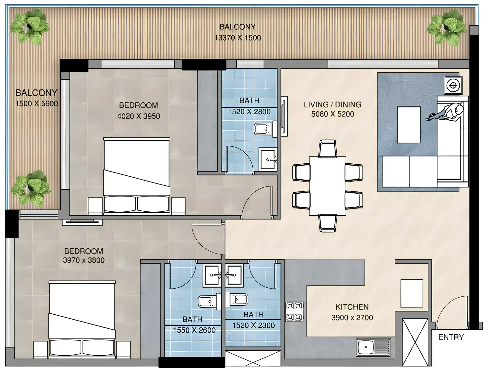 2 bedroom Apartments floor plan at Sunbliss Residences