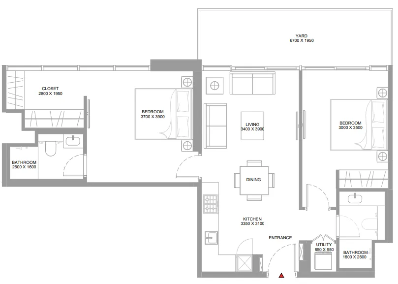 2 bedroom Apartments floor plan at Pristine Beach Residences