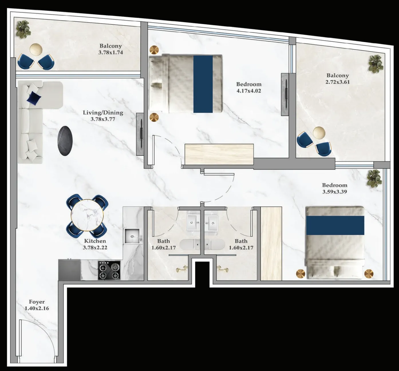 2 bedroom Apartments floor plan at Aspirz