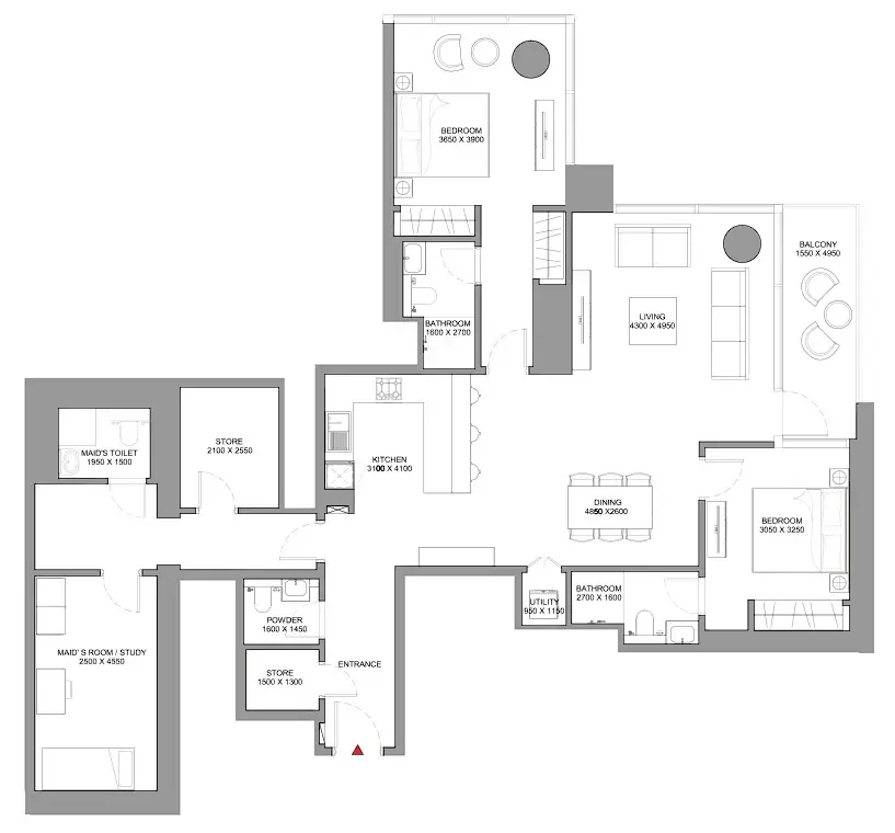 2 bedroom Apartments floor plan at Skyscape