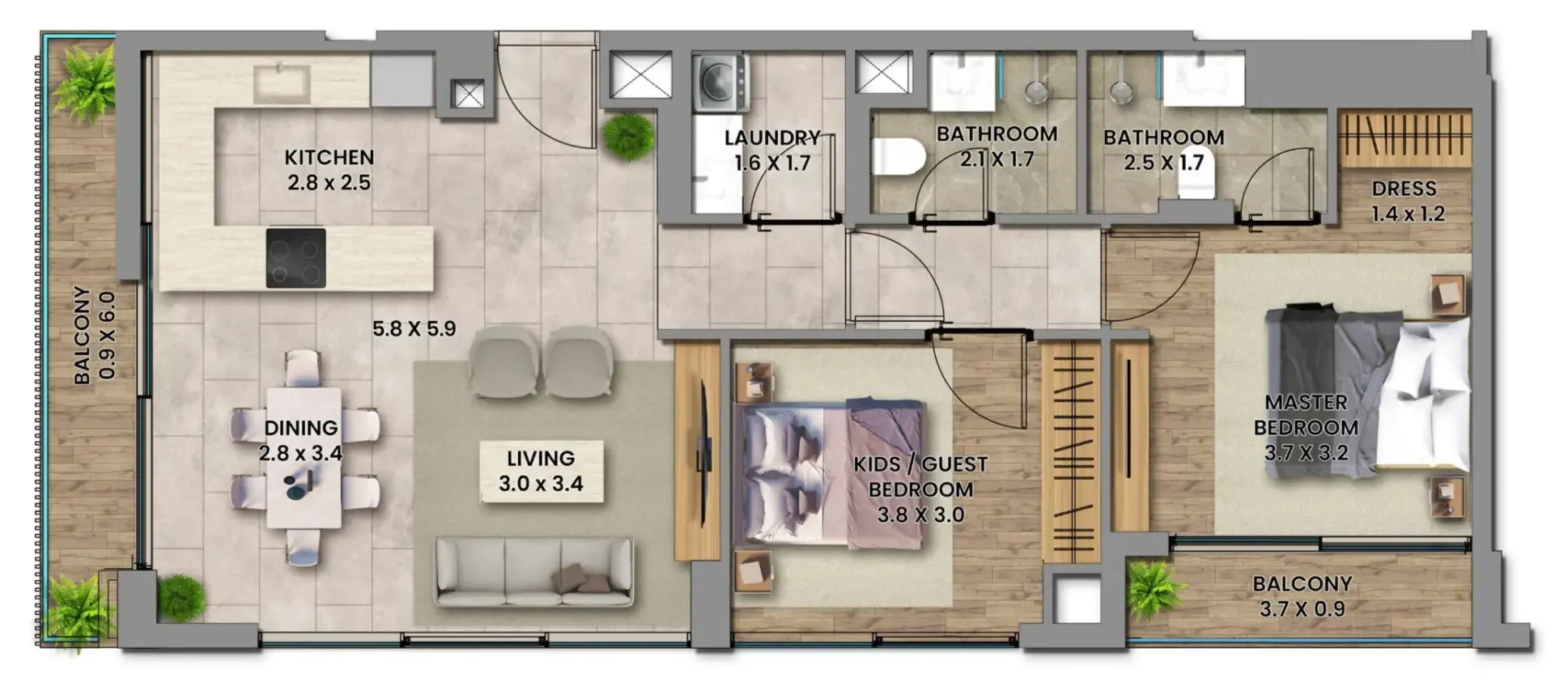 2 bedroom Apartments floor plan at Elemental 78