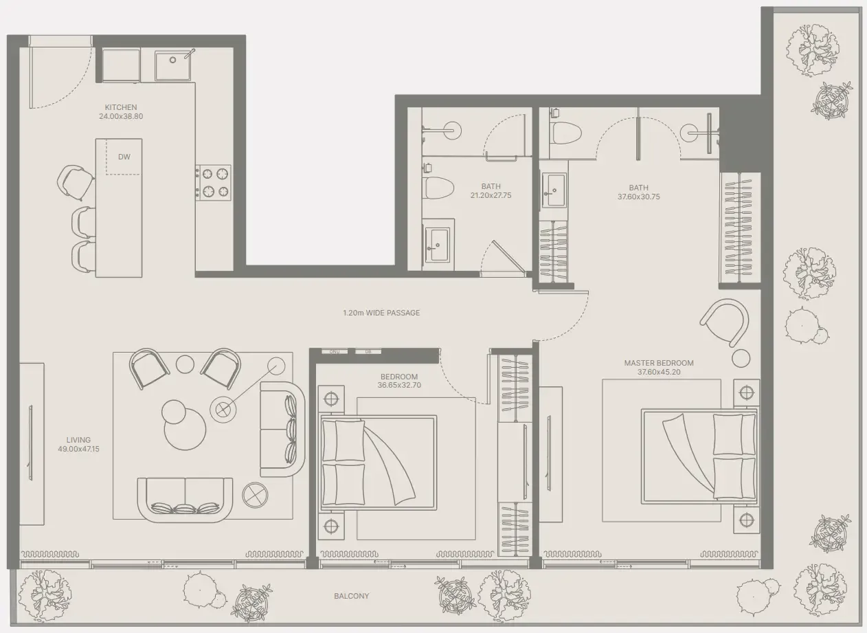 2 bedroom Apartments floor plan at Bond Enclave