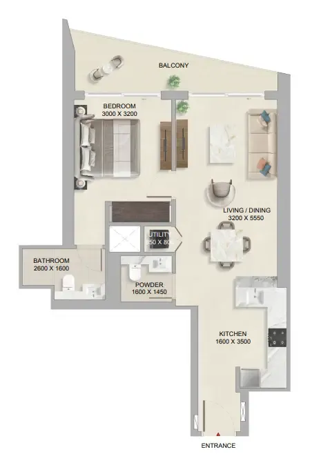 1 bedroom Apartments floor plan at The Tranquil at Sobha Central