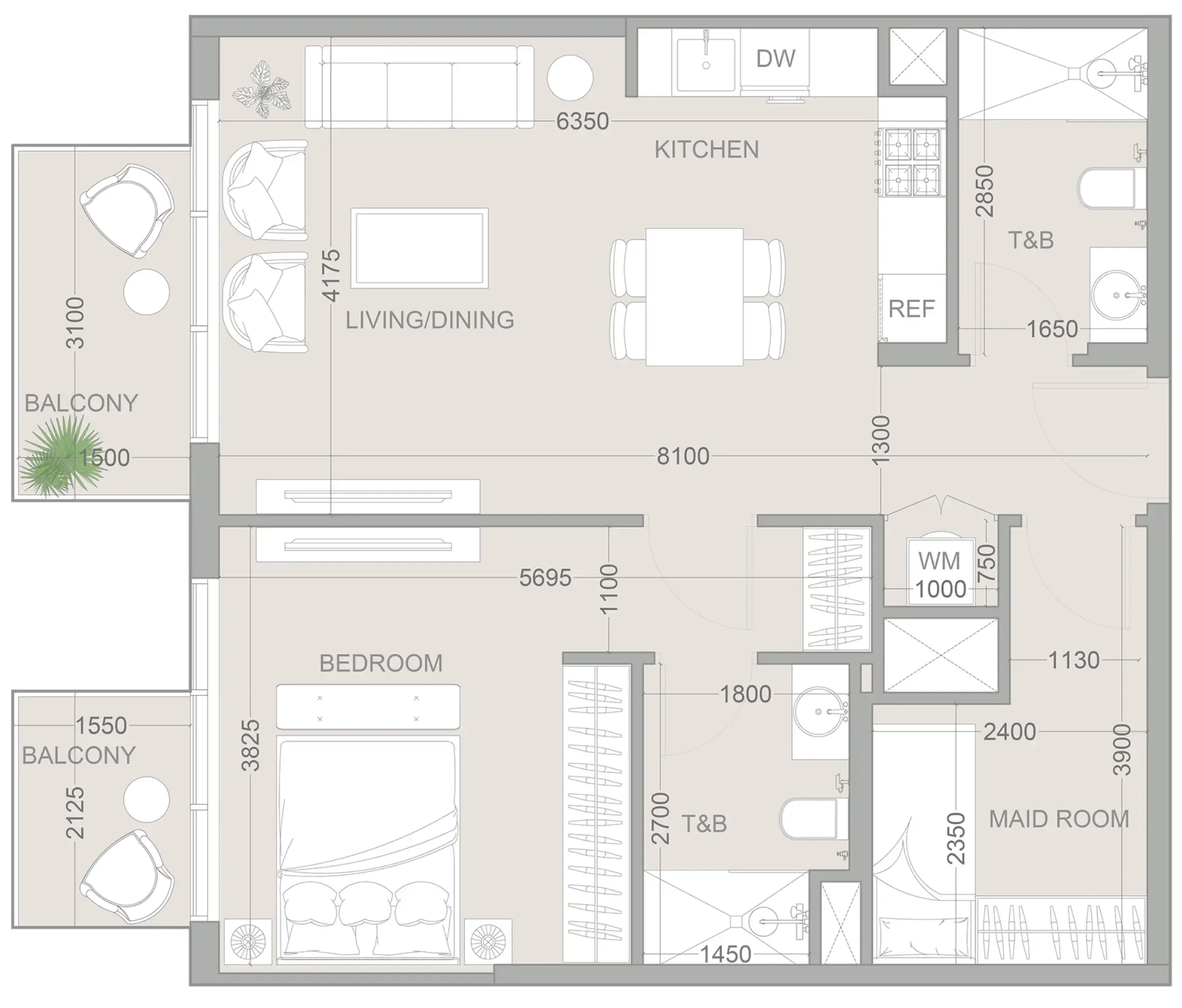 1.5 bedroom Apartments floor plan at 1WOOD Residence 2