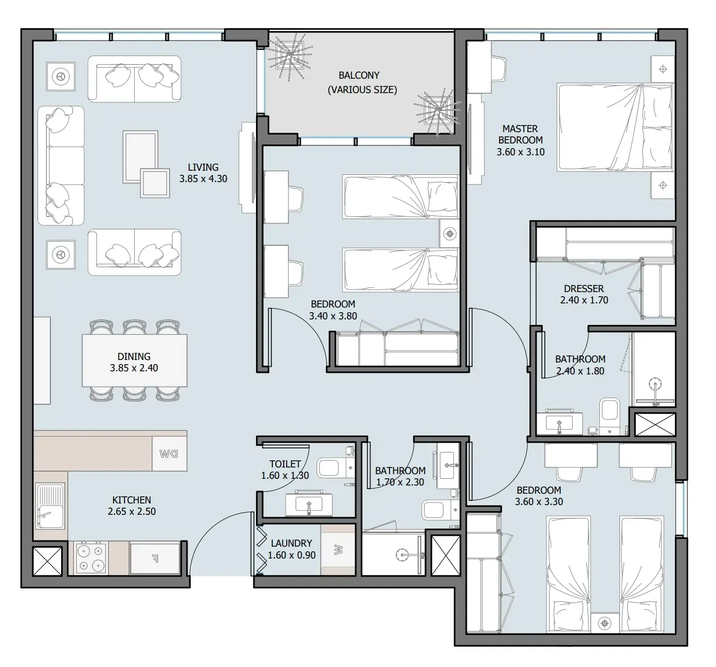 3 bedroom Apartments floor plan at The District