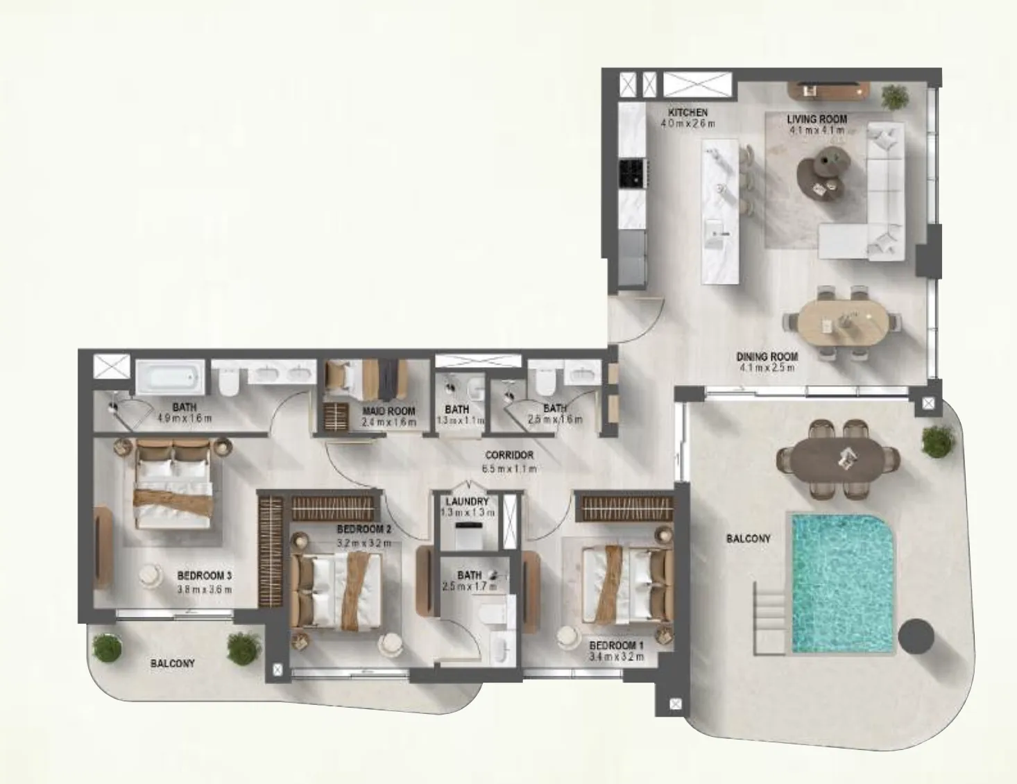 3 bedroom Apartments floor plan at Sanctuary