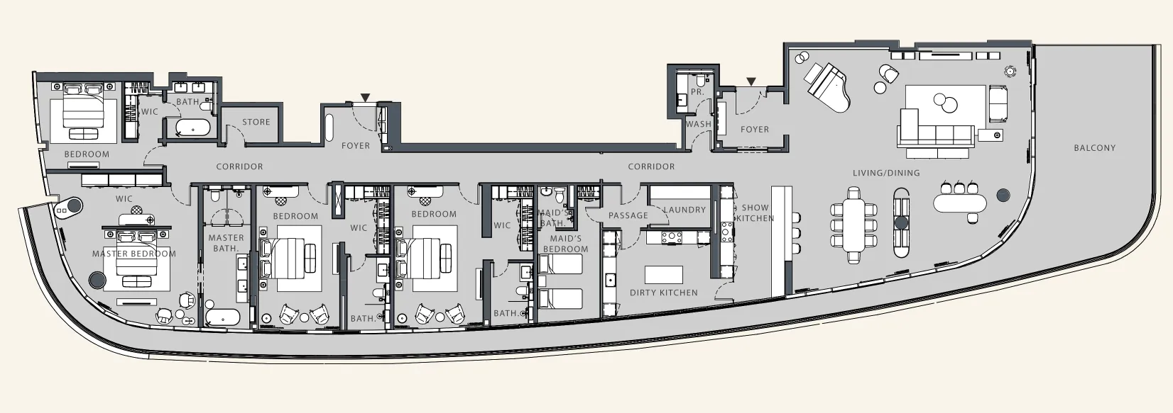 4 bedroom Apartments floor plan at Danah Bay