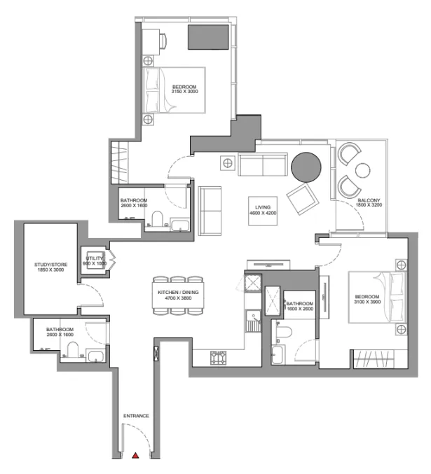 2 bedroom Apartments floor plan at Skyscape