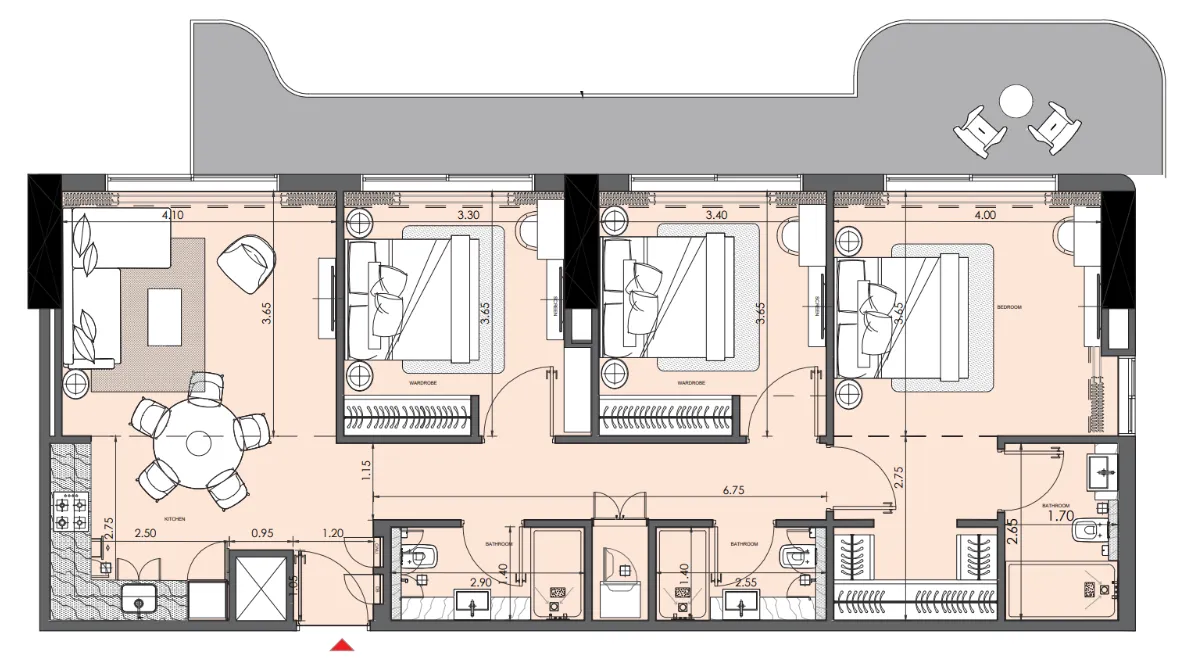 3 bedroom Apartments floor plan at Azizi Wasel