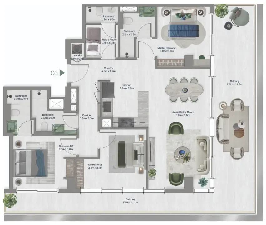 3.5 bedroom apartments floor plan at Oceara Park View Residences Phase 1
