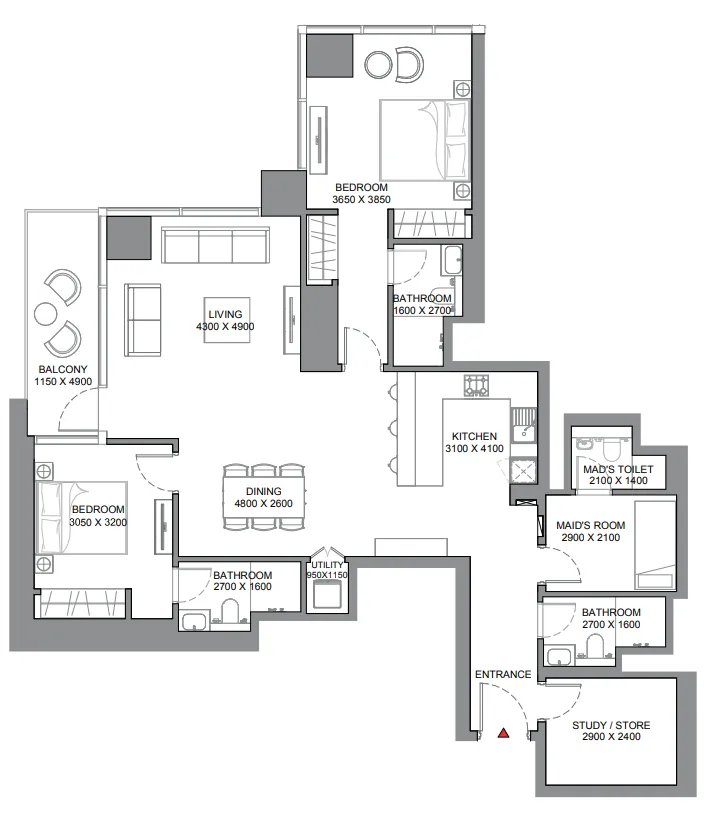 2 bedroom Apartments floor plan at Skyscape
