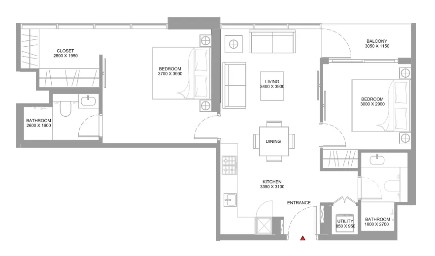 2 bedroom Apartments floor plan at Coastline Beach Residences
